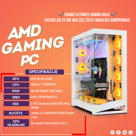 Gaming PC | AMD Ryzen 7 7800X3D 8x4.2 GHz | 48GB DDR5 | RTX 5070 12 GB| 2TB M.2 SSD